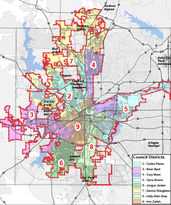 current 8 member Fort Worth district map